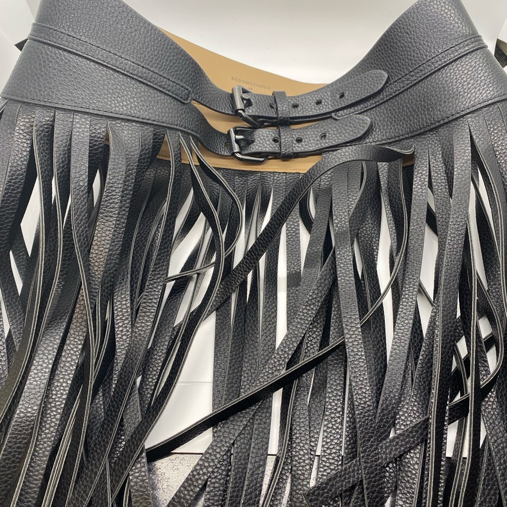 BCBG leather fringe belt